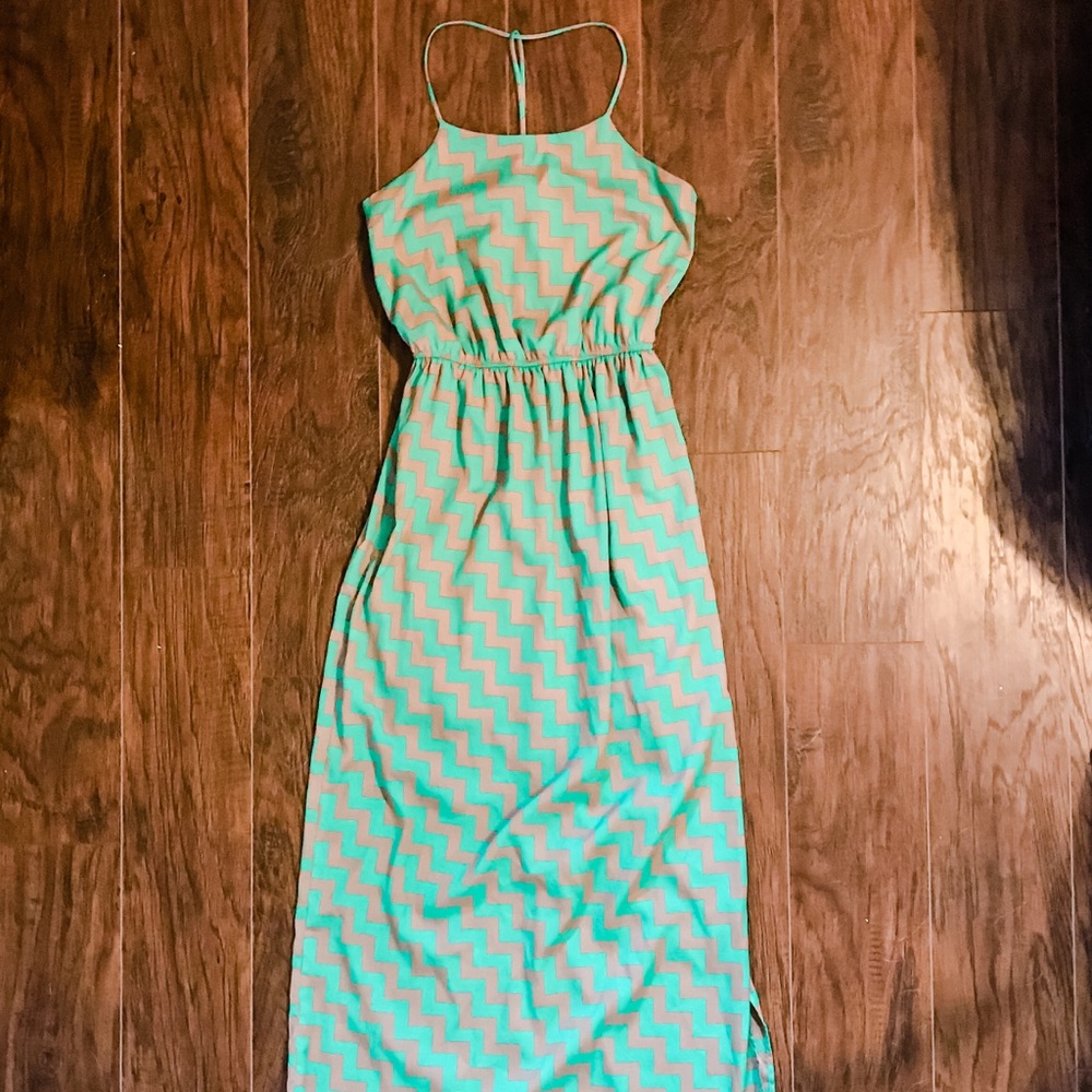 Teal and Brown Maxi Dress